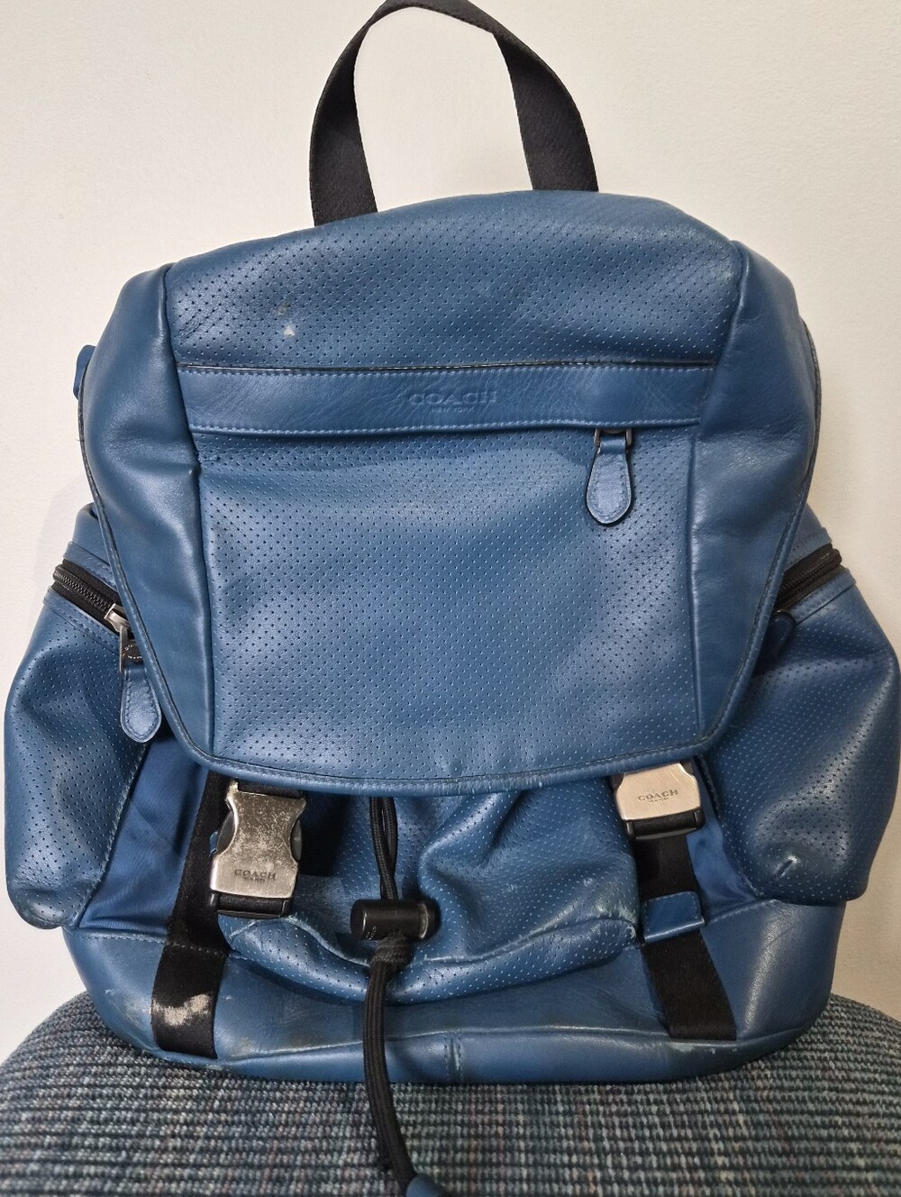 Coach New York Blue Leather Drawstring Backpack | Size OS